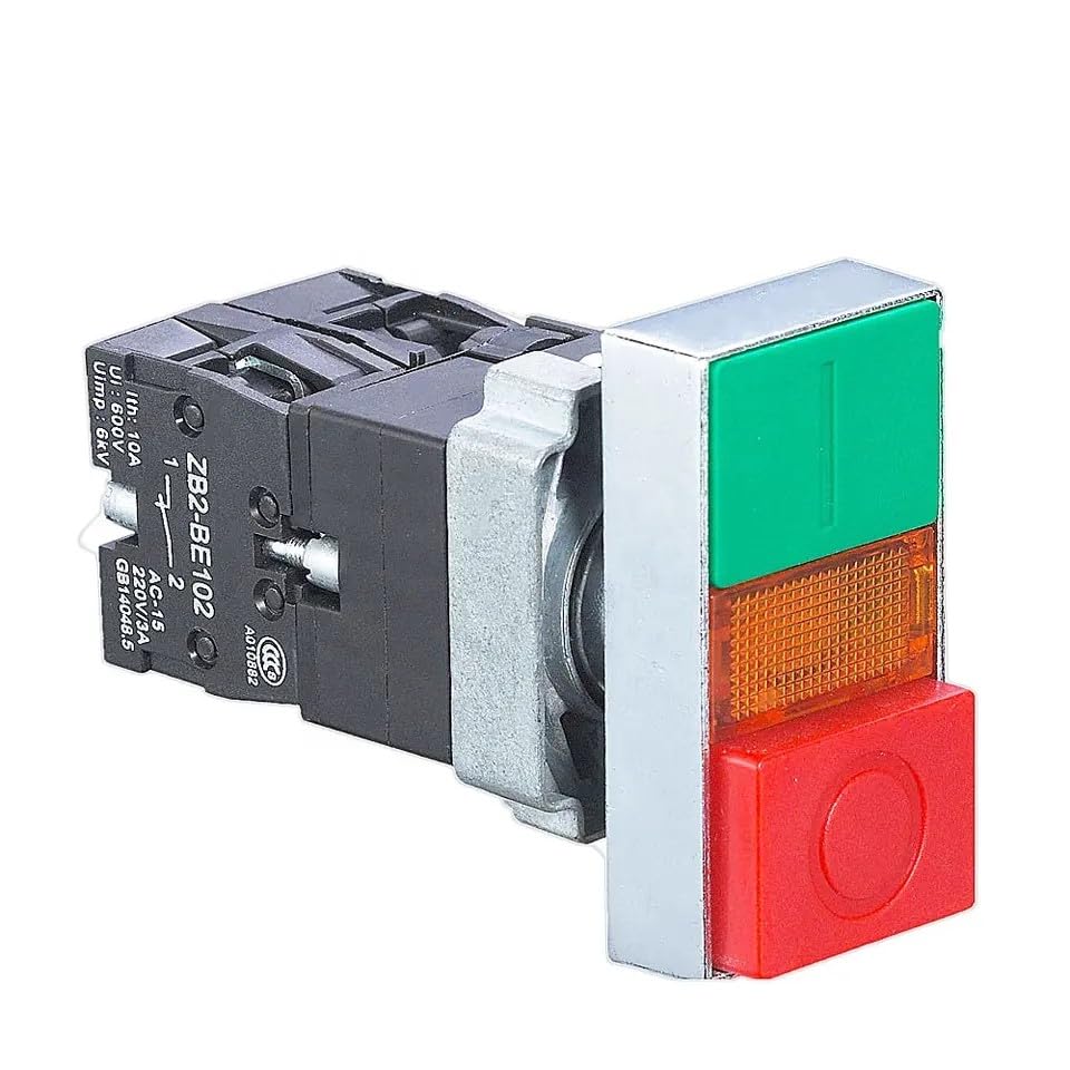 DeHMY 22.5mm Twin Double Push Button Switch with Lamp - On/Off, Start/Stop for Home and Industrial Equipment