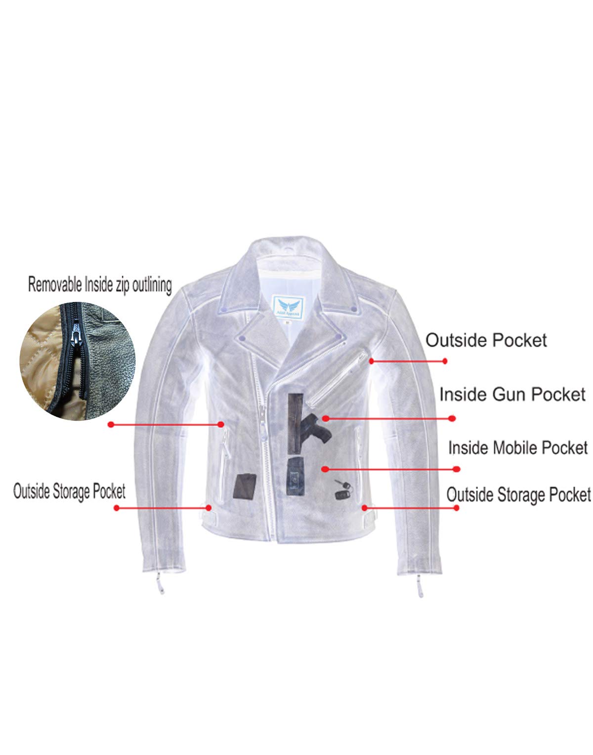 A H Apparel - Mens Motorcycle Genuine Cowhide Leather Jacket Classic Style in Genuine Cowhide Leather with Zip-Out — view 7