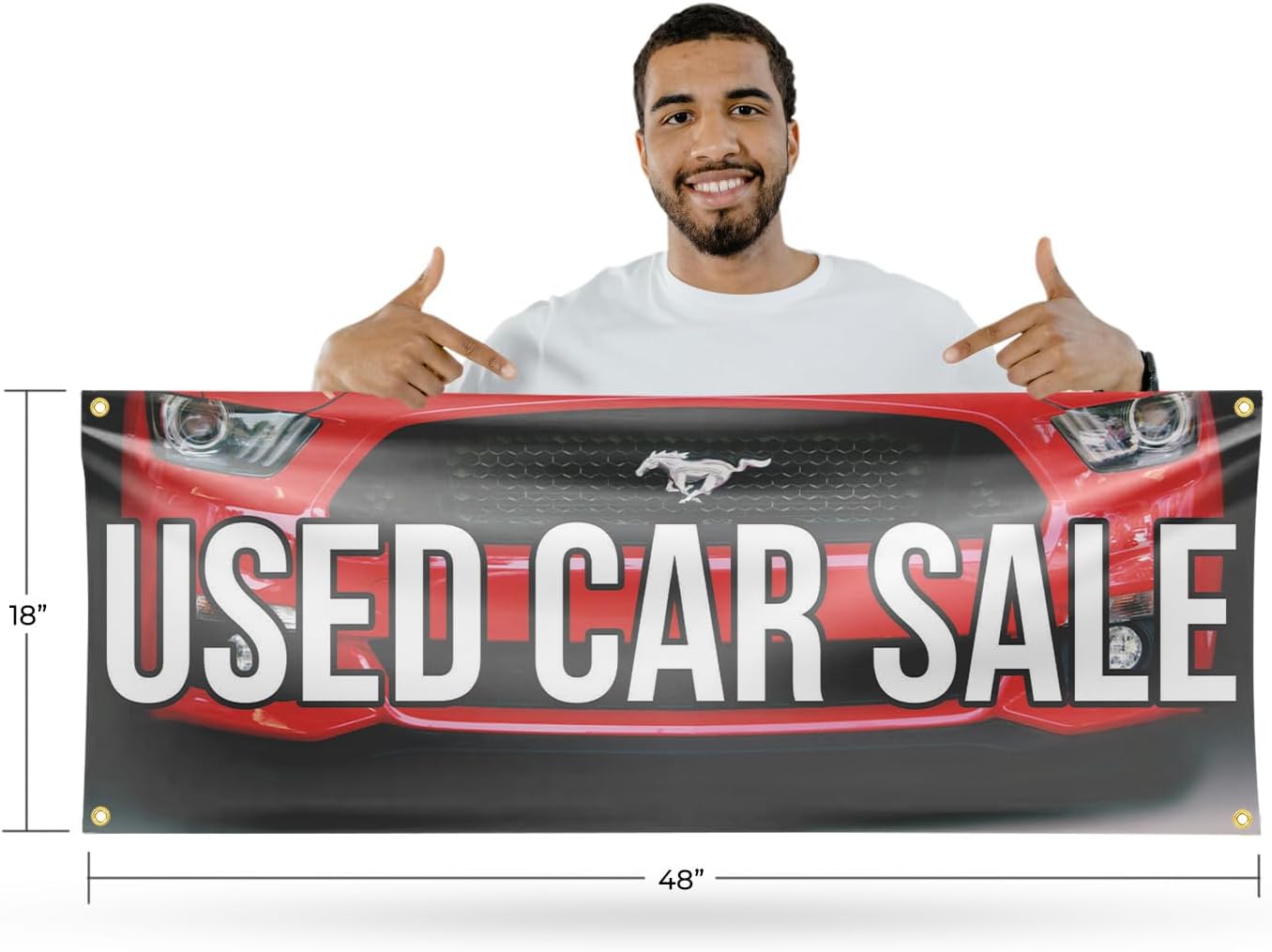Used Car Sale Banner Sign 18 Inch x 48 Inch | 13 oz Vinyl with Metal Grommets | Heavy-Duty Single-Sided Outdoor Durable Printed High-Quality Weatherproof | Made in the USA