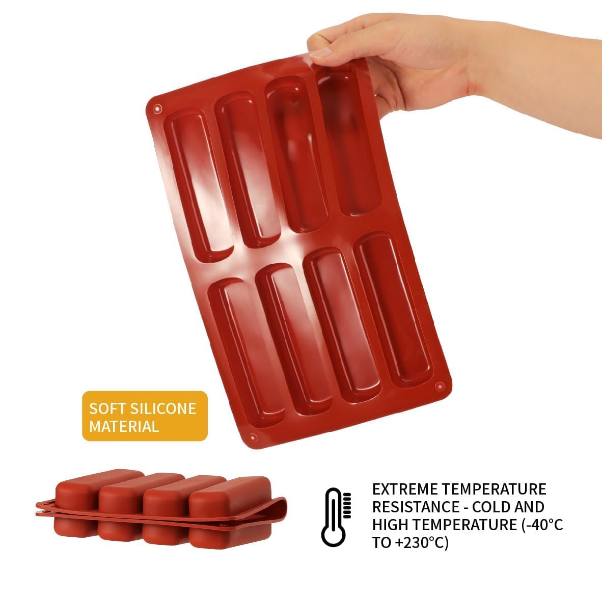 JOERSH Stampo rettangolare in silicone per barrette proteiche, tartufi, ganache, brownie, Cheesecake, pane di mais, budino al burro