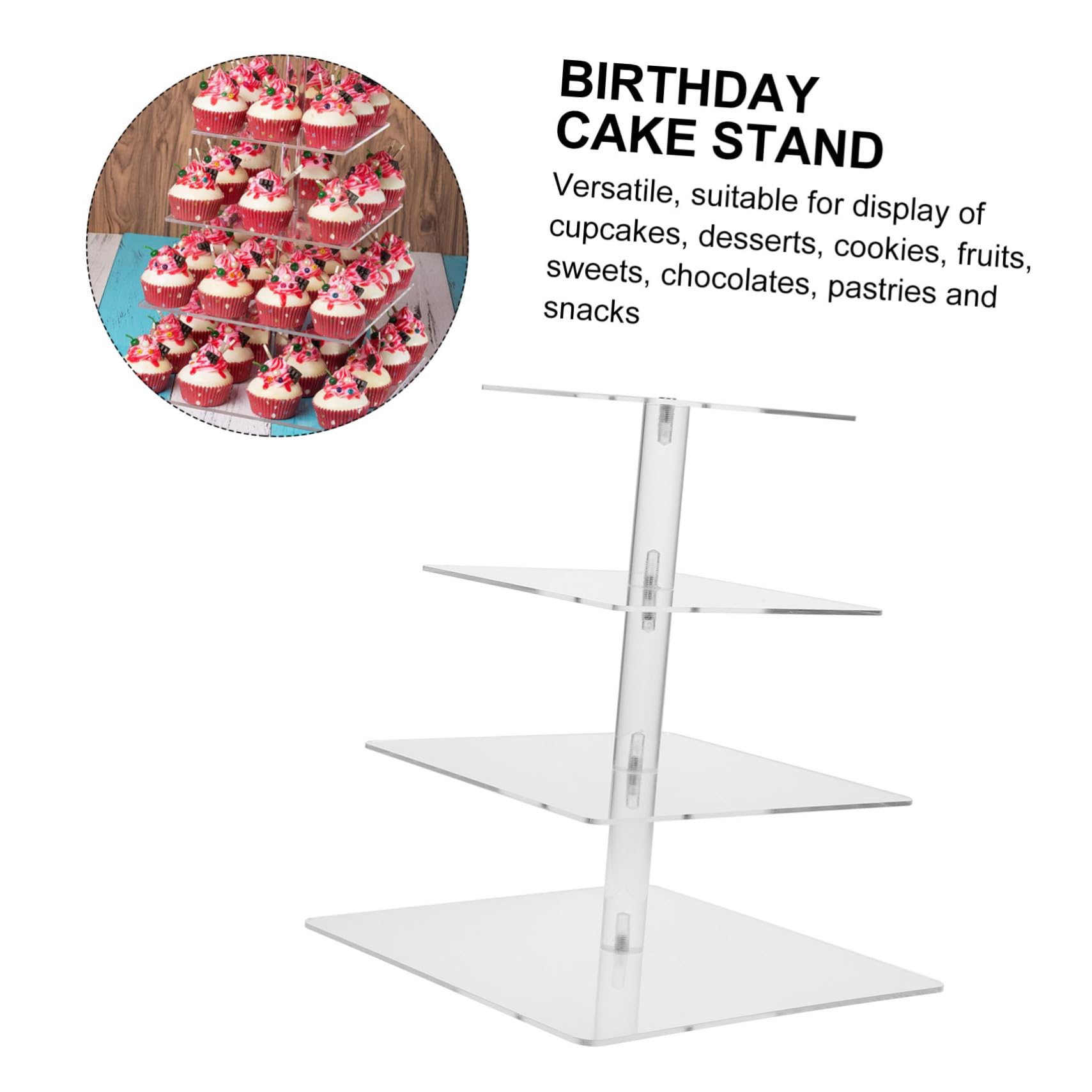 Amosfun 4nivel Expositor de Tartas de Acrílico Transparente de Soporte para Cupcakes Bandeja para Servir Postres Delicados Fiestas o Eventos