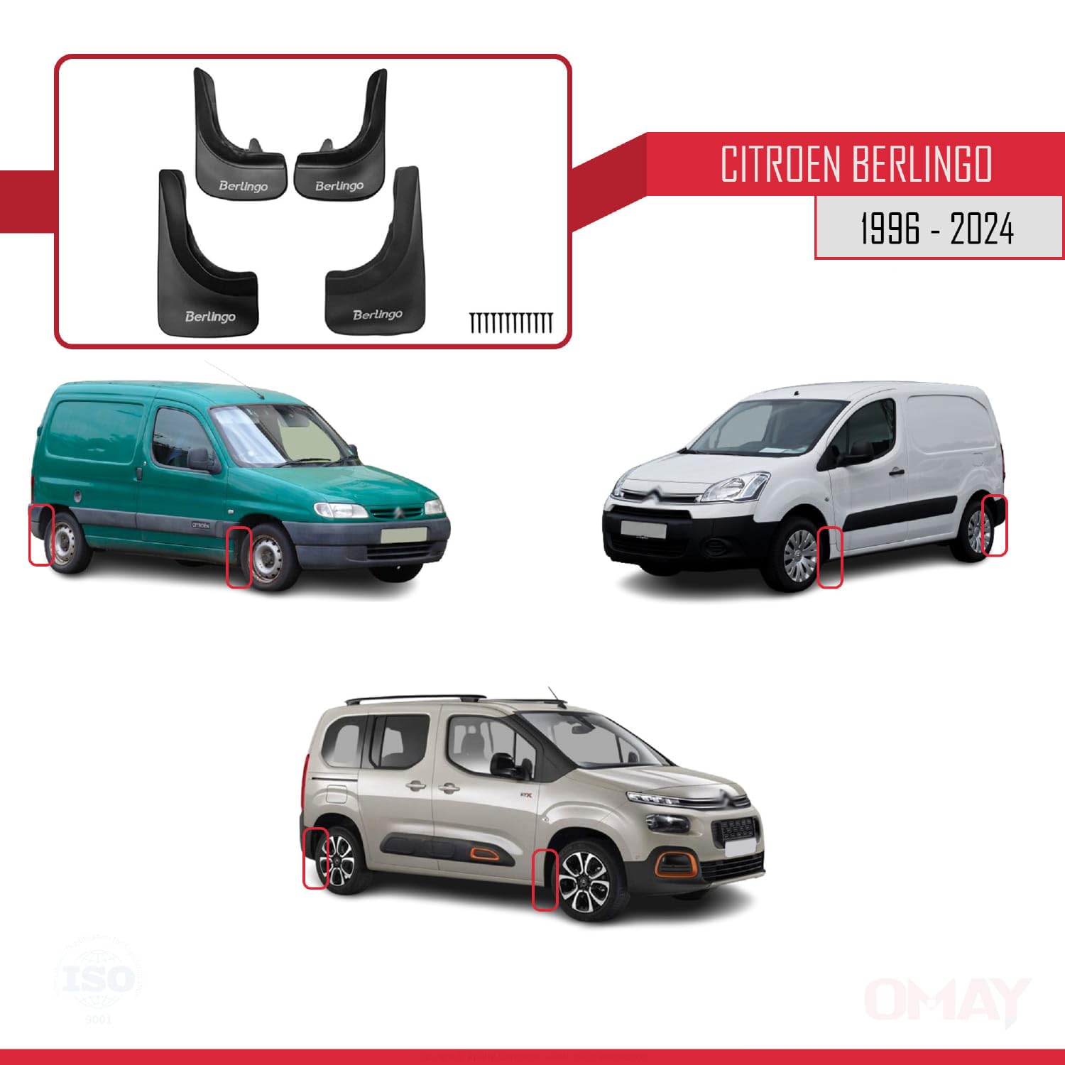 RE&AR Tuning 4-częściowy zestaw kompatybilny z Citroen Berlingo 1996-2024 przód + tył, zestaw 4-częściowy