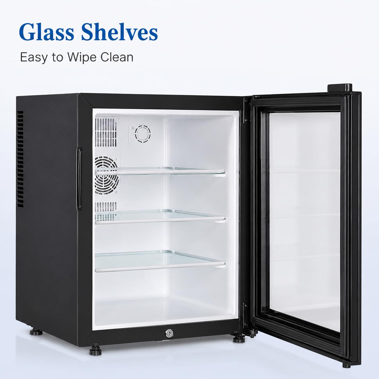 Mini congelador, capacidad de 30 l, puerta de cristal con cerradura, funcionamiento silencioso 28 dB, diseño compacto 400 x 398 x 480 mm, eficiencia energética aprox. 1 kWh cada 3 días