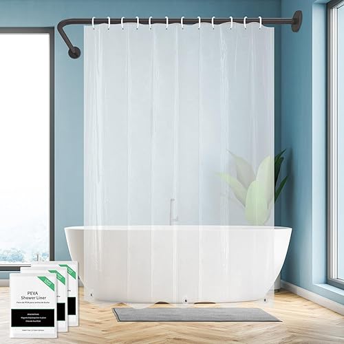 Cortina de ducha de baño, cortina de ducha de plástico de 72 x 70 pulgadas, respetuosa con el medio ambiente con imanes y 12 ojales para ducha de