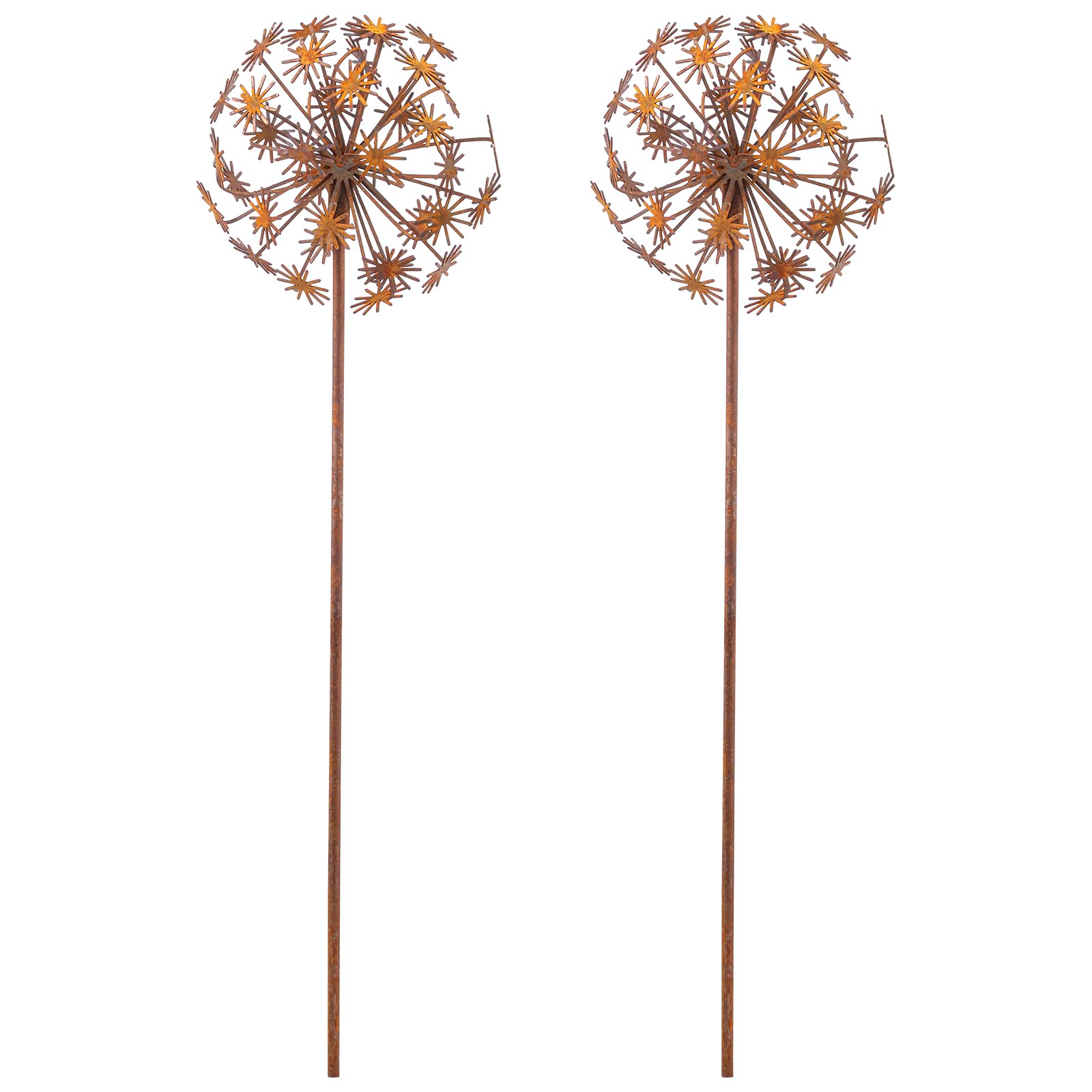Vavpup Rust Red 2Pcs Rusty Metal Flowers & Plant - Dandelion Garden Stakes For Yard Art & Outdoor Arrangement(,2Pcs)