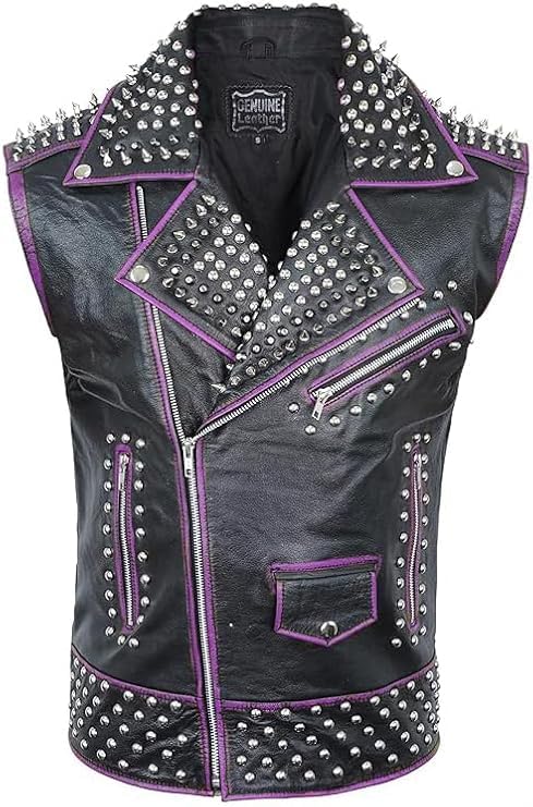 Men's Trending Vintage Western Motorcycle Cowboy Studded Leather Vest - Handmade Studded Moto Biker Brando Waistcoat
