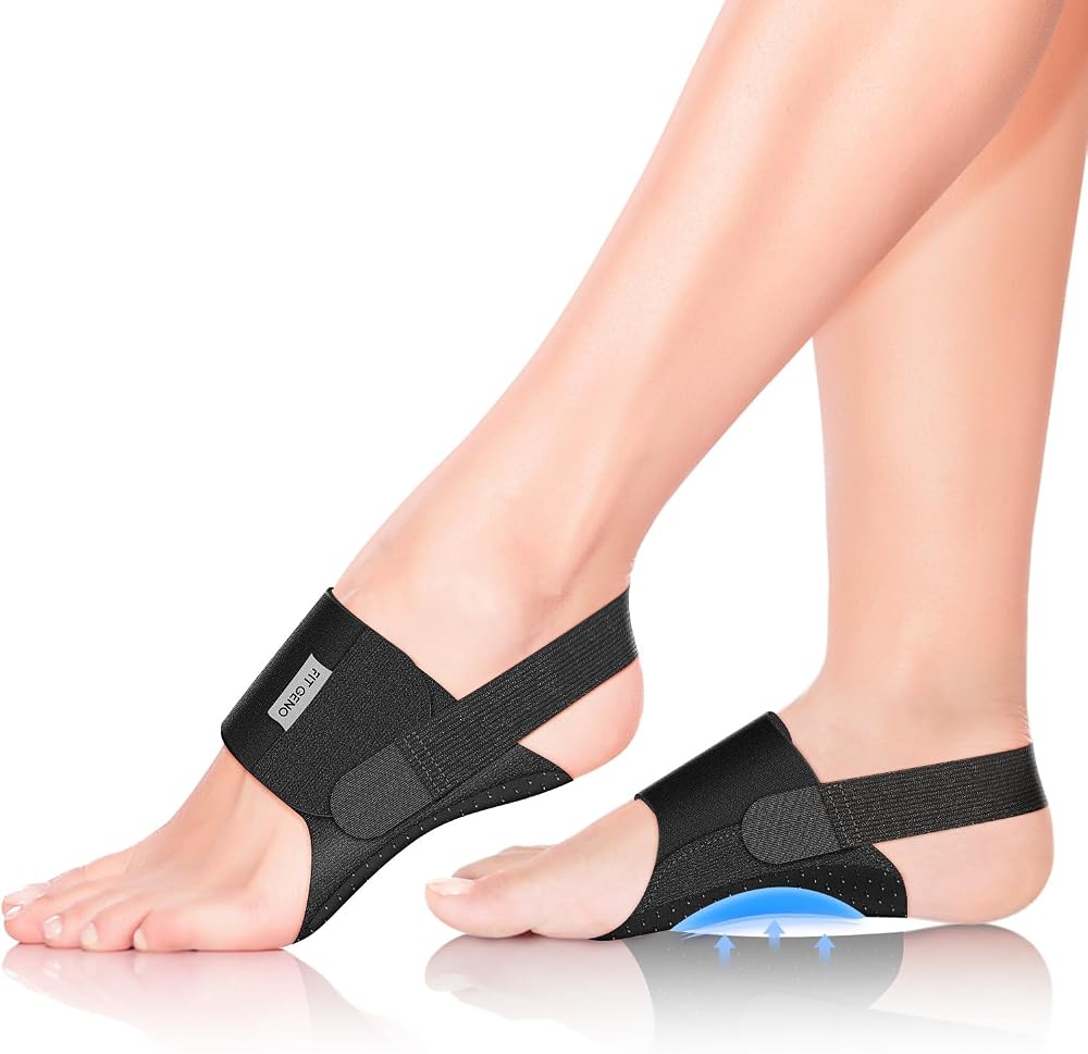 Fit Geno Arch Support Braces for Plantar Fasciitis Relief - Adjustable Compression Bands with Gel Pads, Non-Slip Design for Flat Feet, High & Fallen Arches