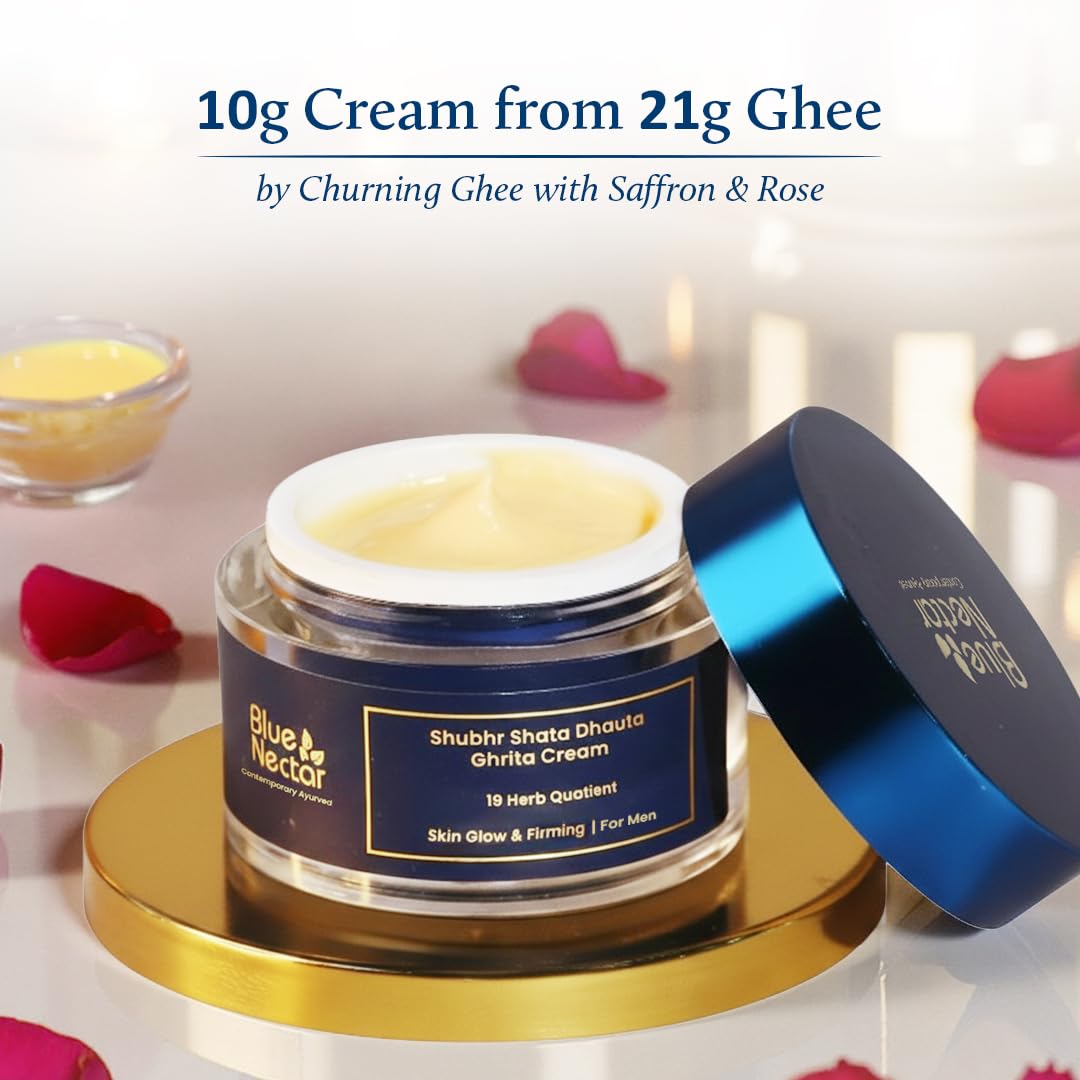 Blue Nectar Shata Dhauta Ghrita Face Cream for Men | 100 Times Washed Ghee Face Moisturizer for | Truly Natural Face Cream for Skin Firming (19 Herbs, 50g) - Image 2