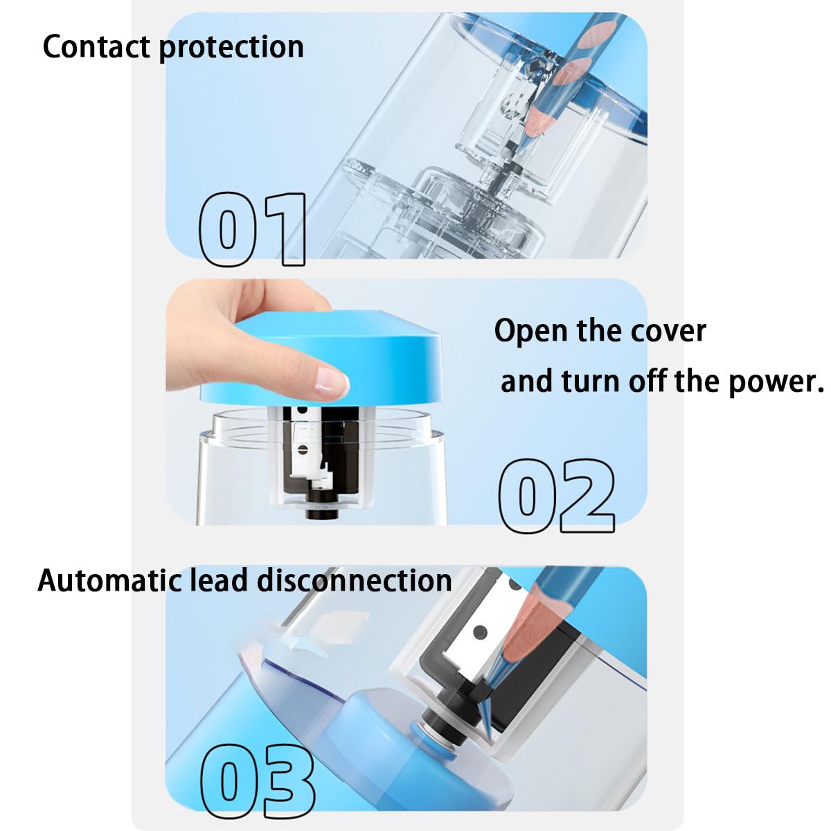 Sacapuntas eléctrico de tinta, hoja helicoidal resistente para afilar rápidamente, parada automática para lápices de colores n.º 2 (6-8 mm), adaptador de CA/funciona con pilas en el aula escolar