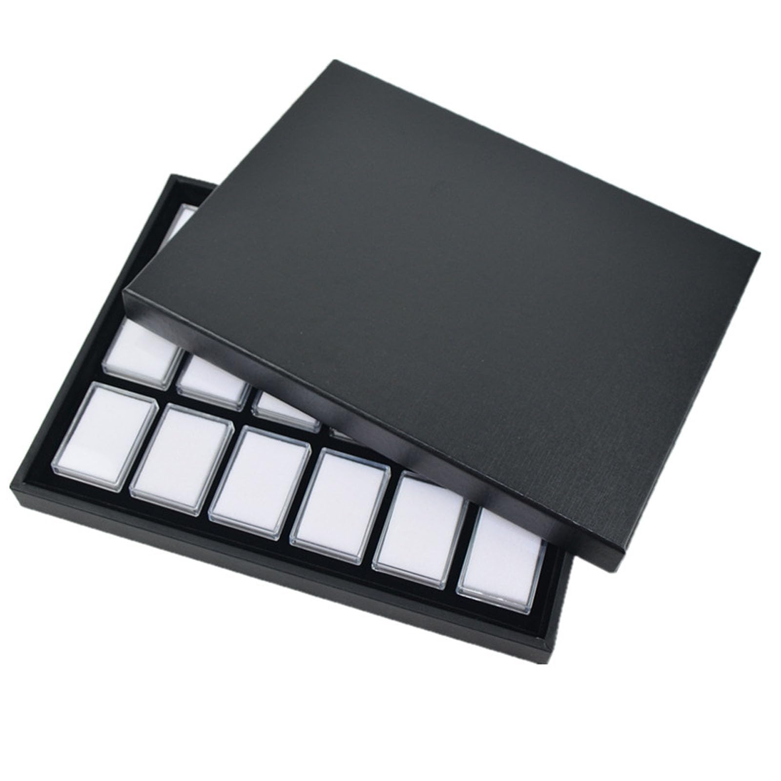 Caja de almacenamiento y exhibición de piedras preciosas Organizador de 18 ranuras para joyas y coleccionables de diamantes con protectora transparente Vitrina de diamantes