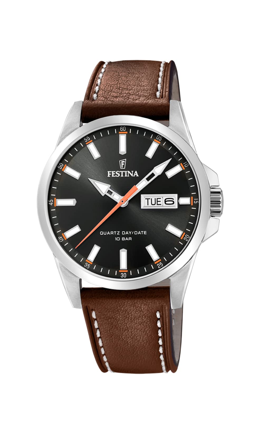 Montre FESTINA pour Homme F20358/2 Acero Clasico Boîtier en Acier Inoxydable Gris Bracelet en Cuir Marron