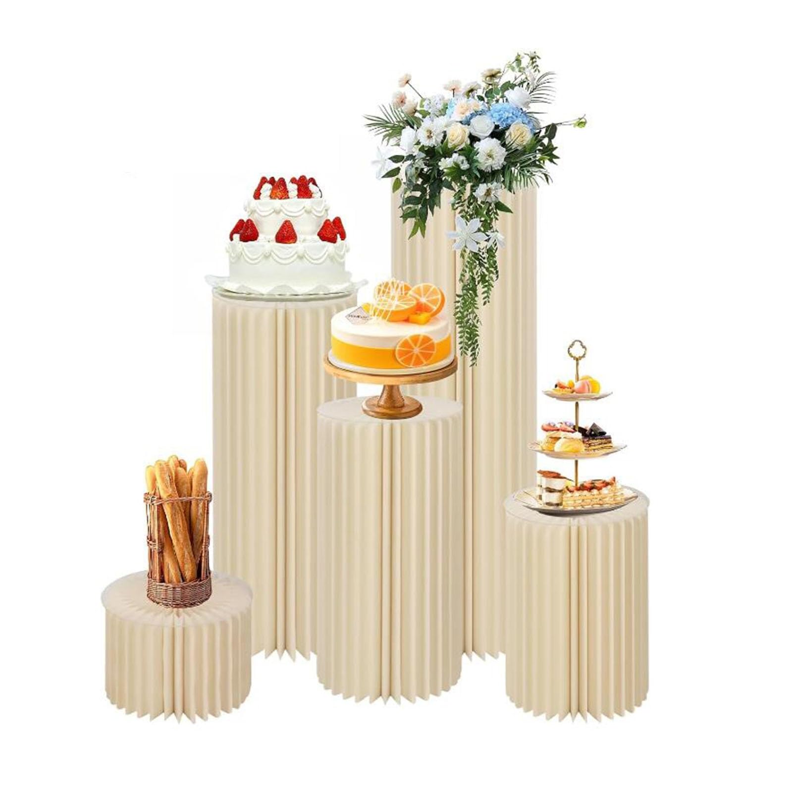 GDHKDDFL Paper advertising stands for trade shows and event Pedestal Stands With Acrylic Disc, Centerpiece Cylinder Cake,3/4/5pcs(5pcs)