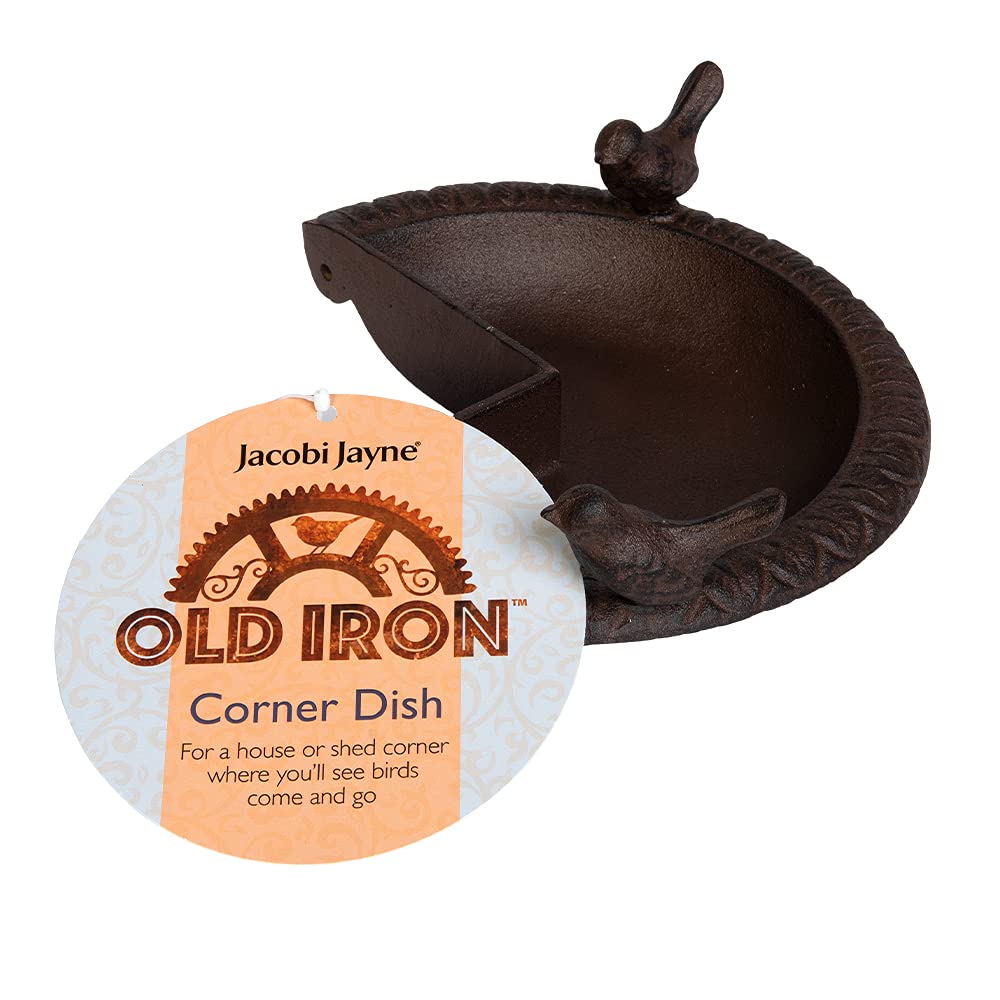 Jacobi Jayne® Iron Old™ Corner Dish Bird Bath - Bird Bath, Drinker, Feeder for Garden. Frost Proof Bowl. Rugged-metal, Free Standing for Garden