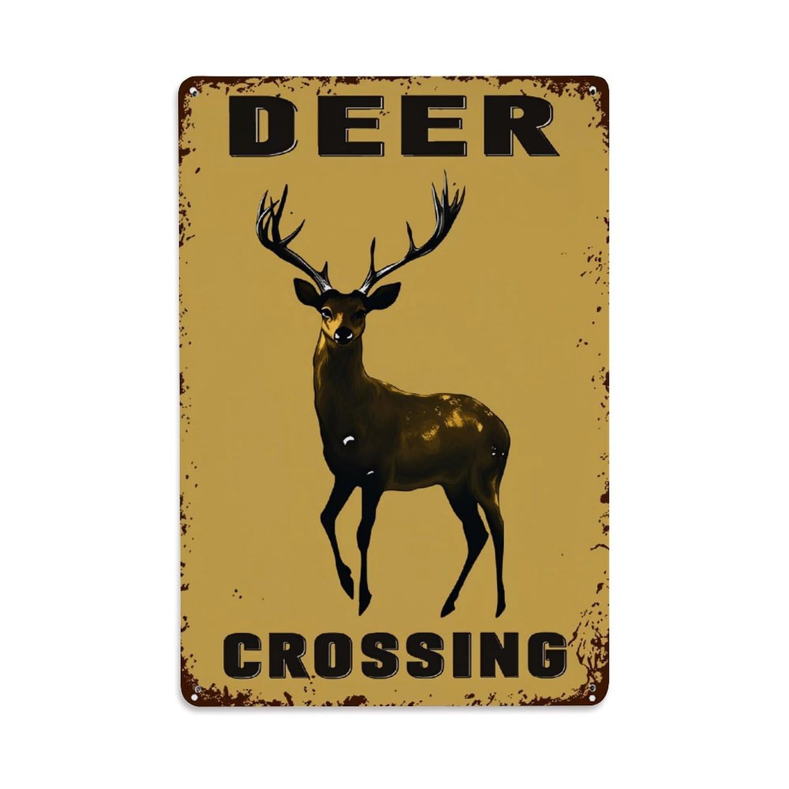Enderetf Vintage Deer Crossing Sign Pattern Print- Tin Sign Metal Poster, Home Bar Garage Man Cave Cafe Indoor & Outdoor Wall Decoration 8X12inches