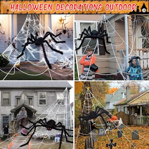 KIYTARBOO Spider Webs Halloween Decorations Outdoor - 200'' Triangular Spider Web + 49'' Giant Fake Spiders for Indoor Outdoor Halloween Decor Haunted House Décor Yard Home Garden Party の商品画像 3