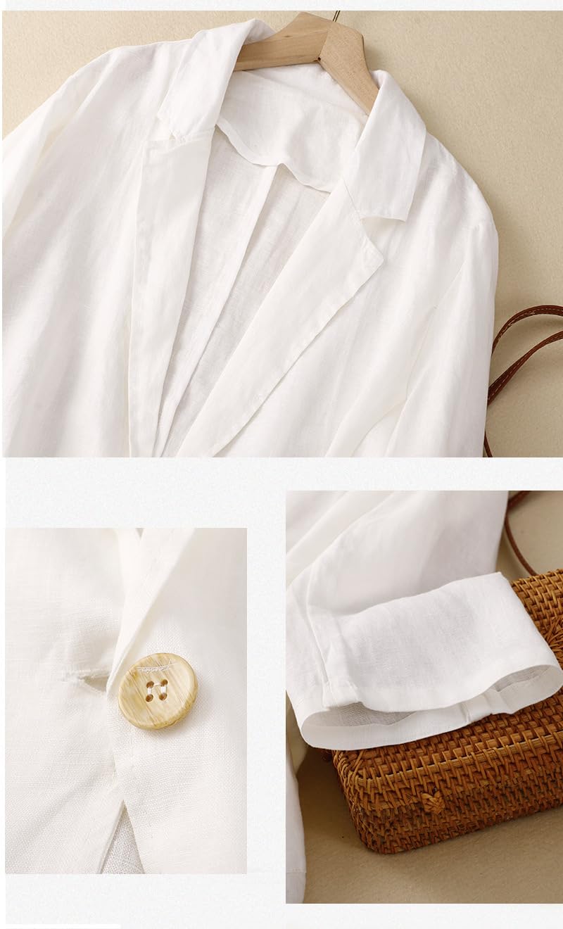 Blazer per Le Donne Blazer da Donna in Lino Manica A 3/4 Revers A Lancia Giacca Estiva Un Bottone con Tasca Leggero Classico da Ufficio da Lavoro Casual da Sposa Abiti