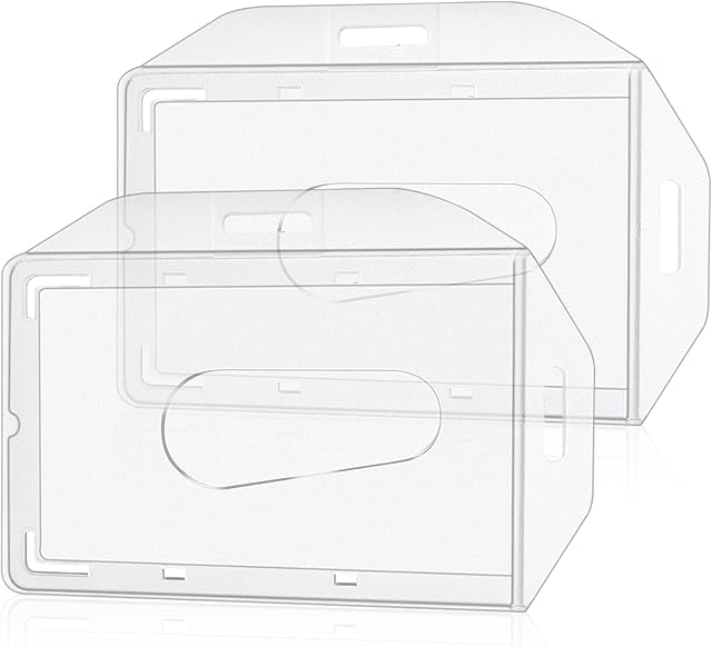 cobee ID Card Badge Holder, 2 PCS Hard Plastic ID Card Holder Clear Badge Protector Cover Transparent Card Protector Credit Card Protector with Thumb Slot