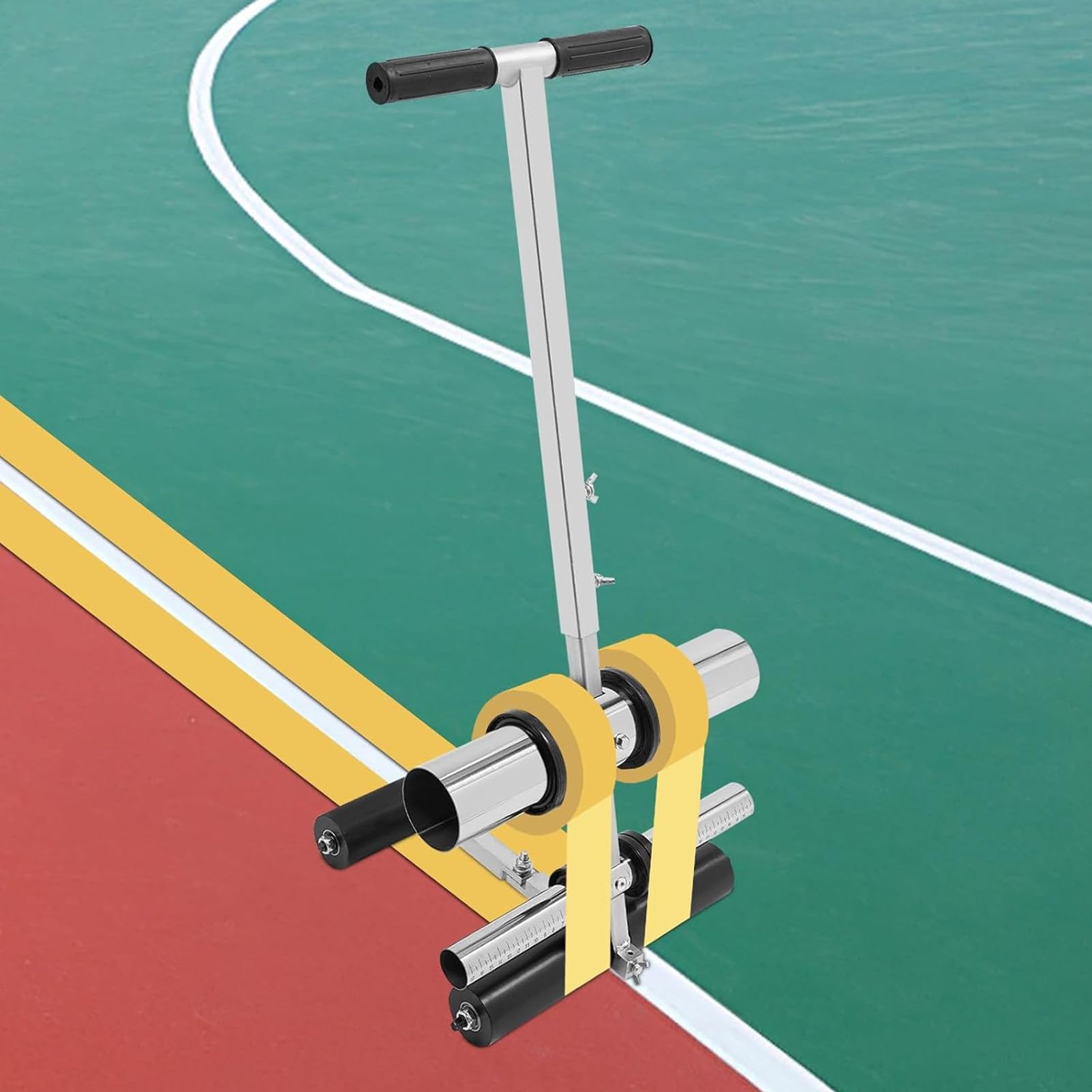 Pnpaea Manual Floor Tape Applicator, Adhesive Tape Machine, Used for Floor/Warehouse Area/Warning Line/Sport Ground Marking,Protection and Laying,for Road Warning BlackWheel-