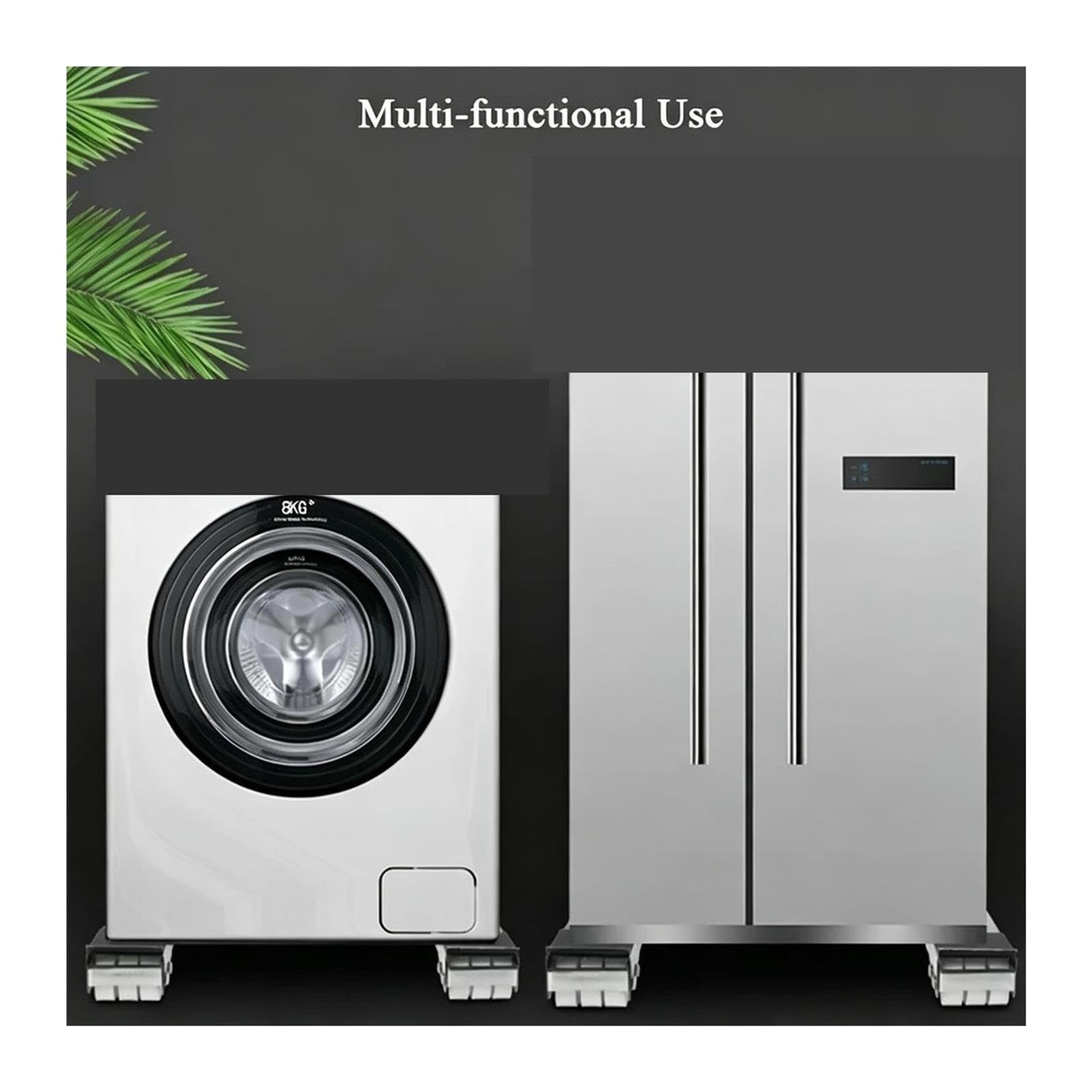 Base De Rodillo Ajustable for Lavadora Con Ruedas De Freno, Soporte for Rodillos for Electrodomésticos, Base Elevada for Refrigerador Móvil, Ruedas De Soporte Móvil(White kit-1set)