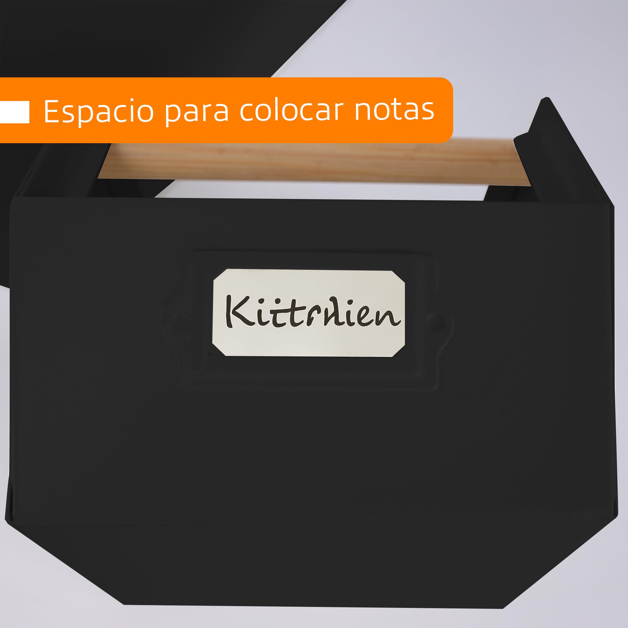 XZ-22276-2 Juego de 3 Cajas de Metal Apilables con Mango de Madera - Organizadores Multiusos para Cocina, Oficina o Hogar - Fuertes, Elegantes y Duraderas (Negro)