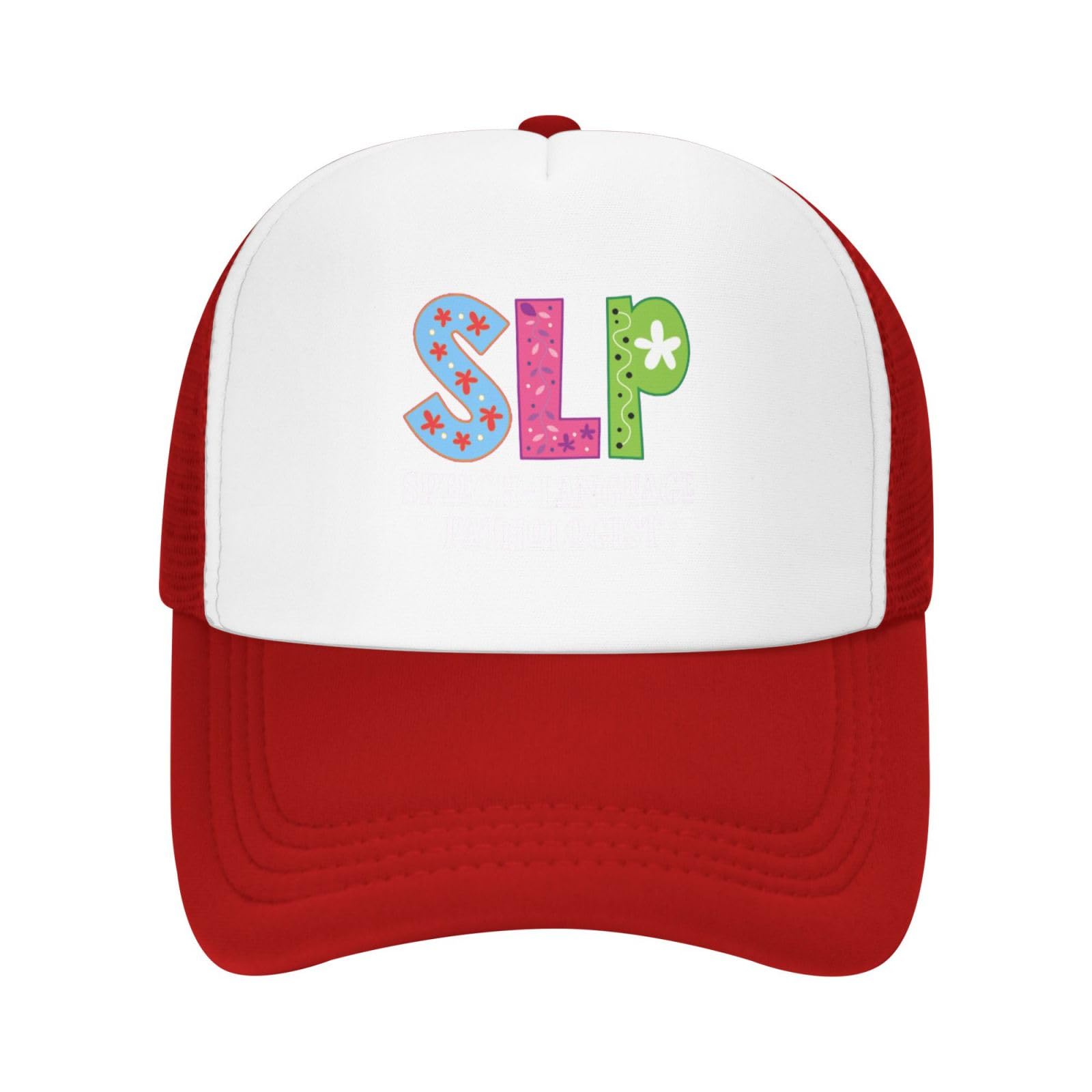 KEAAN SLP Speech Language Pathologist Trucker Hat Summer Mesh Cap with Adjustable Snapback Strap Unisex Red