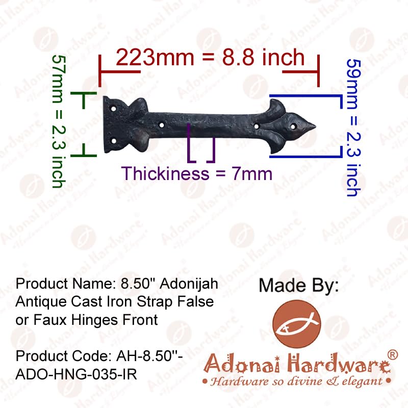 Image of Adonai Hardware Adonijah Antique Cast Iron Strap False or Faux or Dummy Hinges Front (8.50 inch X 12 Pack, Matte Black) for Barn Doors, Gates, Cabinets, Wooden Box, Furniture, Chest, Trunks and Sheds