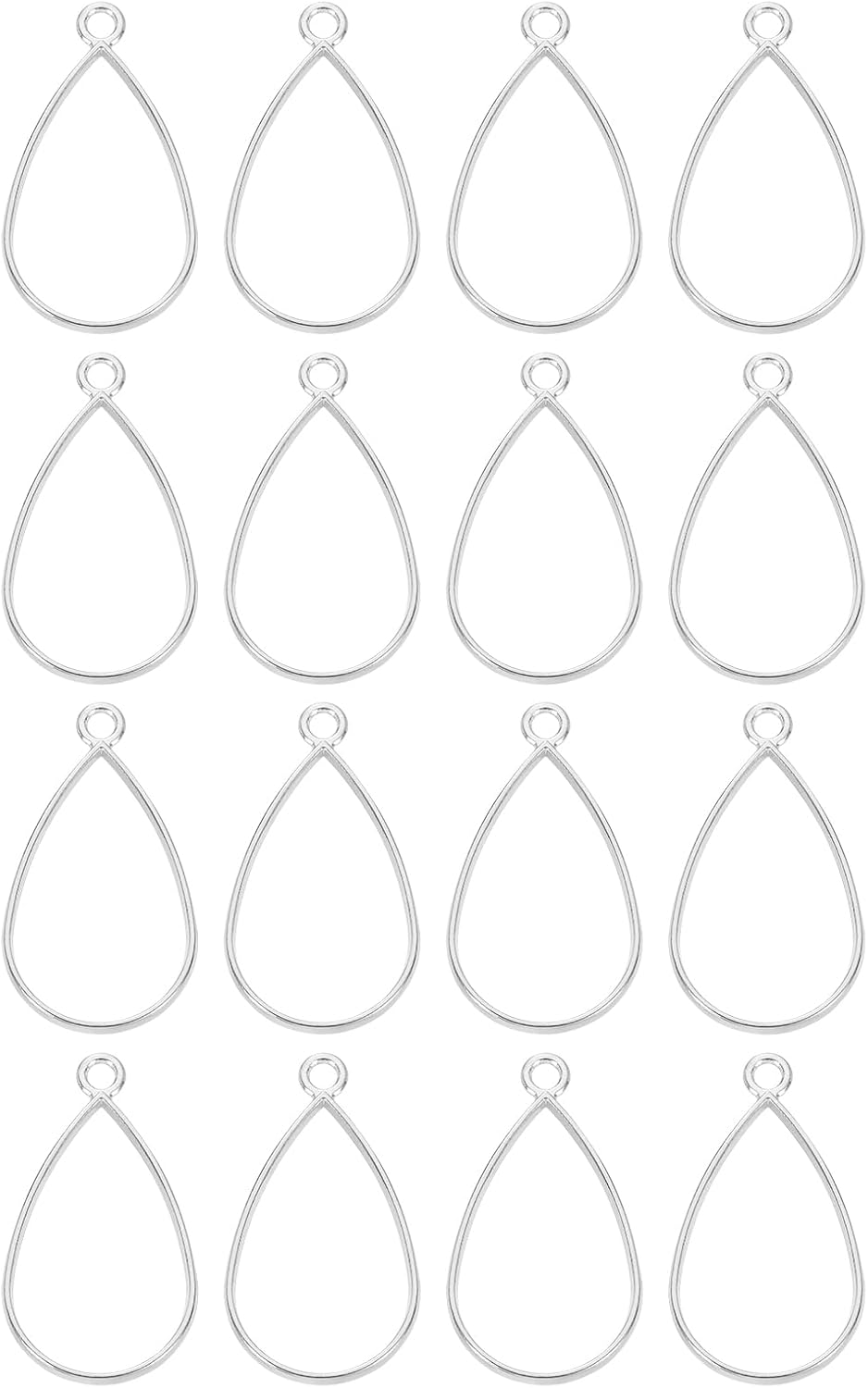 uxcell 32 Pcs Open Bezel, Teardrop Resin Bezels Pendants Open Back Bezels Metal Hollow Frame Charm for DIY Resin Crafts Earrings Jewelry Making, Silver