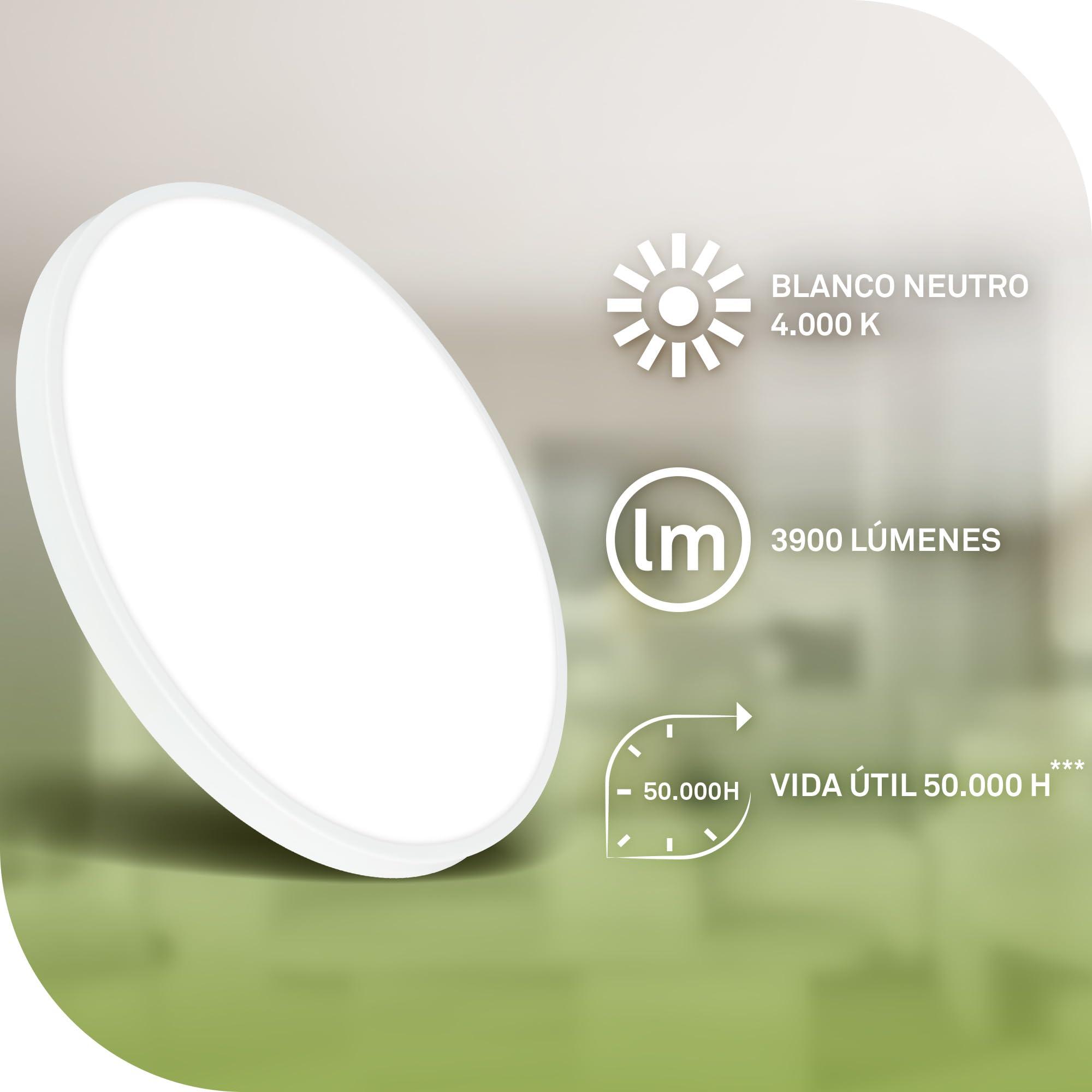 BRILONER - Lampara techo LED, CEE A fuente de luz, 17,1W a 3900lm, luz blanca neutra, plafon techo, lamparas salon, plafones para, 38x6 cm, blanco