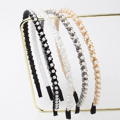 Miniatura 7 de Paquete de 4 diademas de diamantes de imitación de cristal para mujeres y niñas, de doble fila, con cuentas brillantes, bandas para el cabello