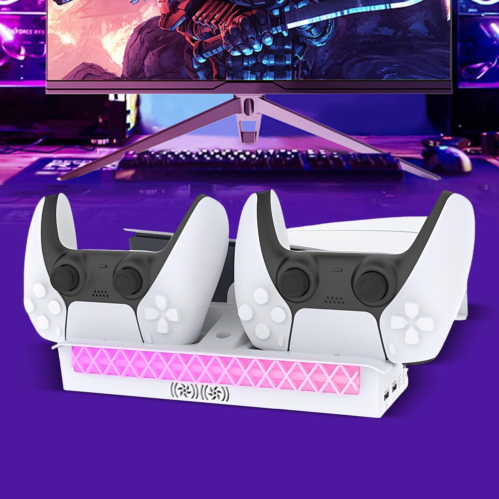 Stacja chłodząca RGB do PS5 z ładowarką z podwójnym kontrolerem i uchwytem zestawu słuchawkowego do konsoli PS5
