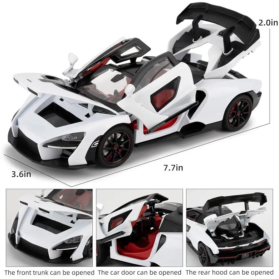 Image of Advisian store 1:24 Maclaren Senna Sports Model Exclusive Alloy Diecast Pull Back Toy car with Openable Doors & Light Music Toys for Kids Boy Girl Gift (1:24 Maclaren Senna -White)