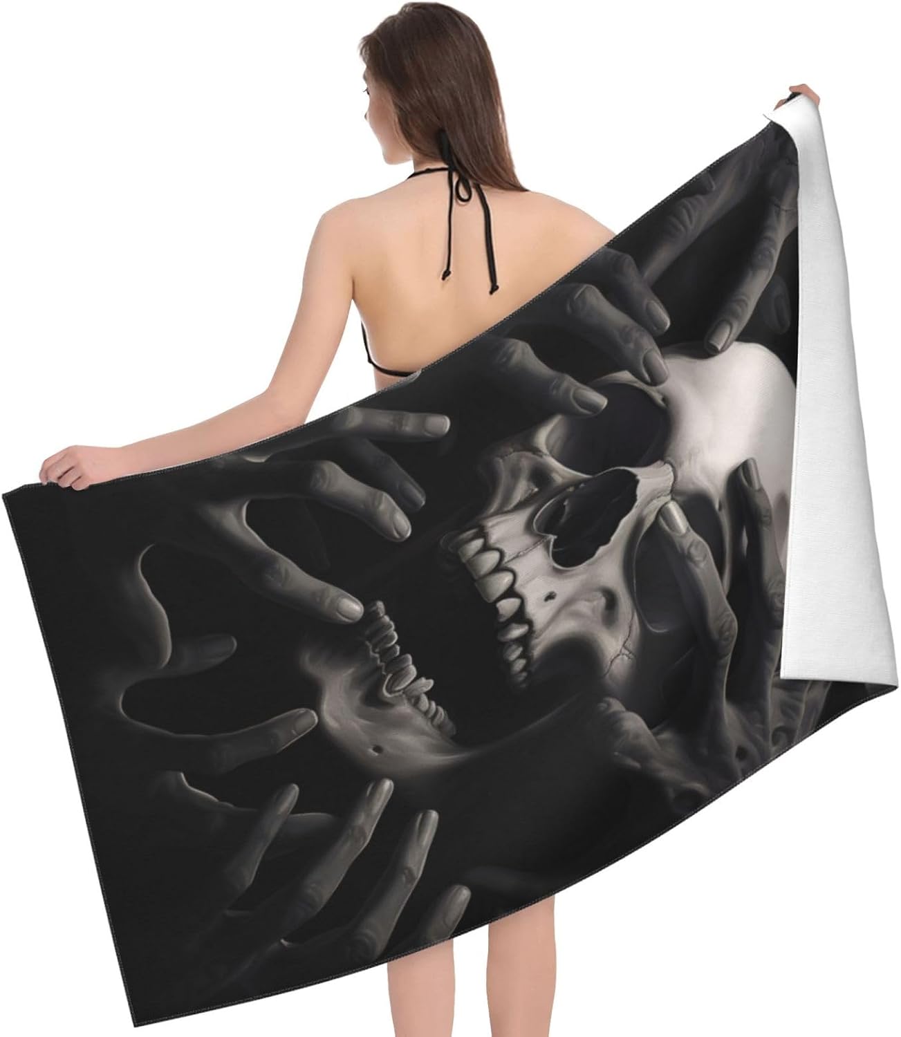 Black Skull Beach Towel Microfiber Sand Free Horror Towels for Adult Kids Quick Dry Ultra Absorbent Super Soft Pool Travel Swim Bath Shower Towel 52”x 32”