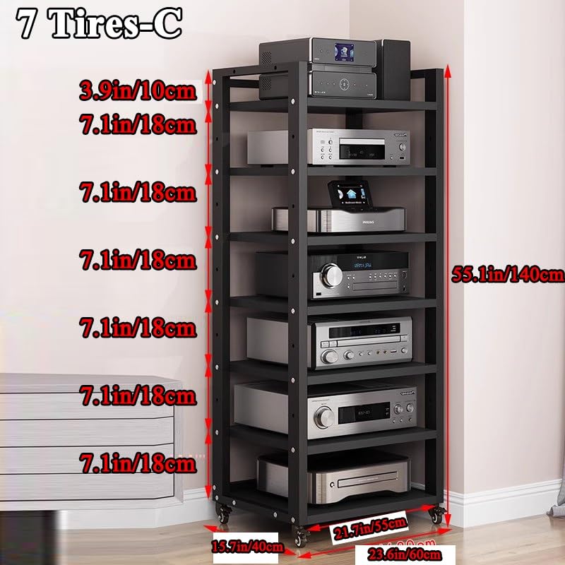 C-7Tires regał na odtwarzacz CD, 5/6/7 poziomów, solidny, przenośny, regulowany i otwarty, stojak AV, do salonu, sypialni, kuchni, stojaka audio-wideo