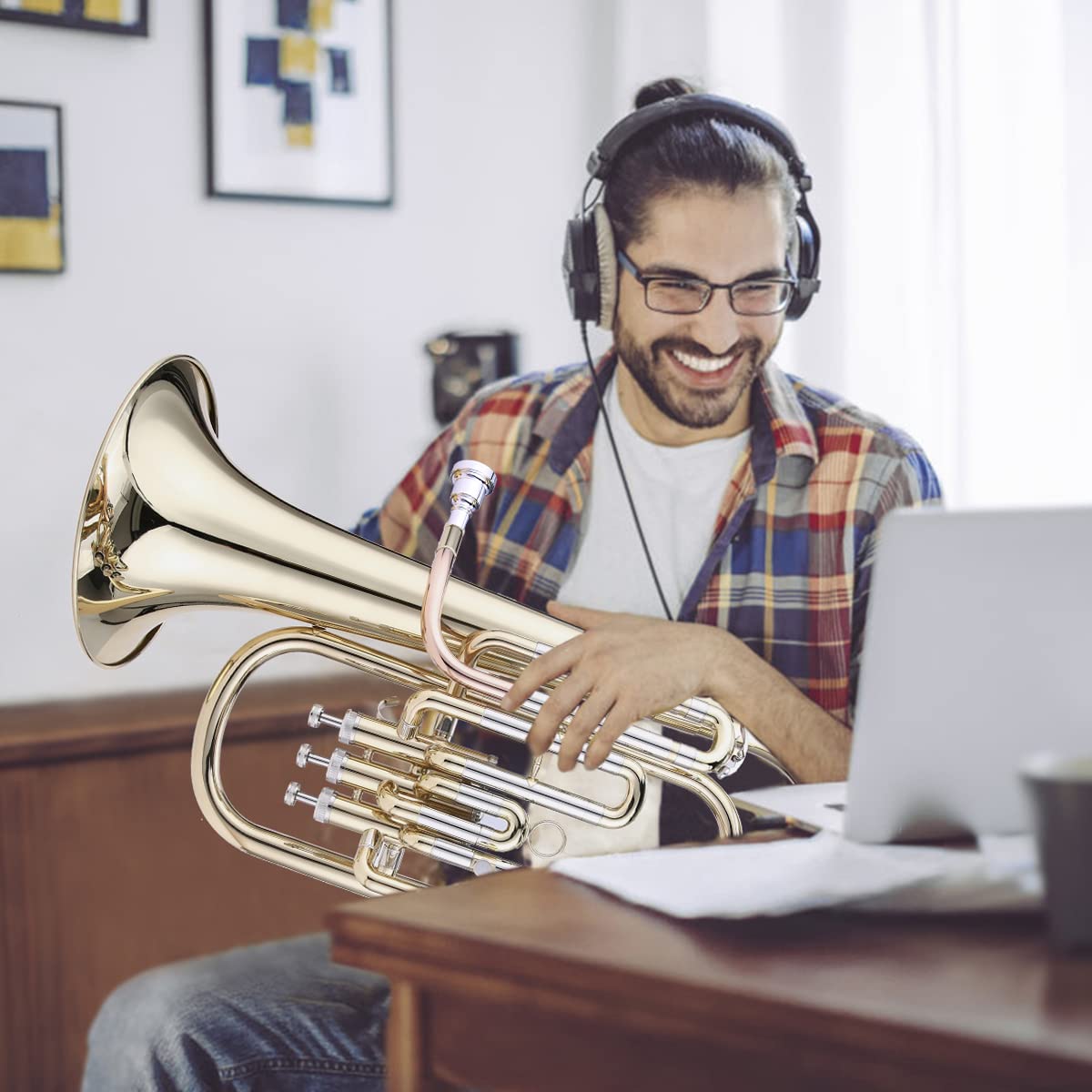 Btuty Barytonhorn Bb Brass Style Piston Goldlac-k Surface Instrument à vent avec gants, chiffon de nettoyage pour débutants