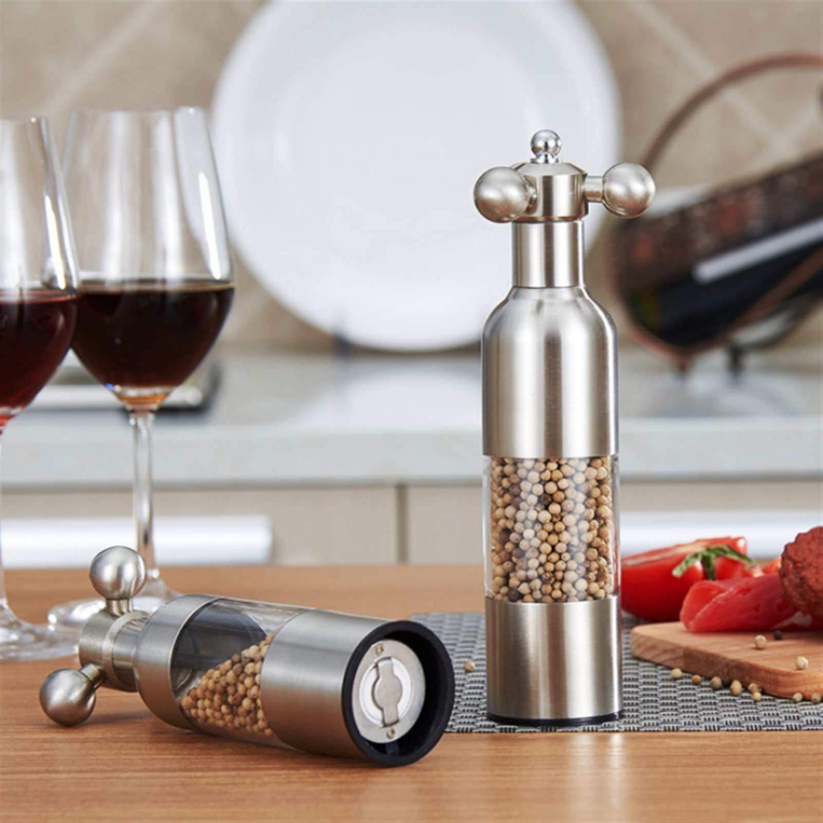 Zestaw młynka do soli i pieprzu, Ręczny młynek do soli i pieprzu Młynek kranu ze stali nierdzewnej przypraw sosów Regulowana grubość lub(S Height 17.5cm)