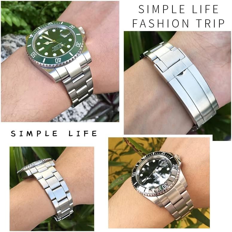Wscebck 316L Stainless Steel Watchband 20mm for Rolex Submariner Daytona Date Just Sliding Lock Silver Solid Watch Strap (Color : Sub Matte, Size : 20mm)