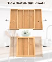 Vista 3 de Bamboo Expandable Kitchen Drawer Organizer, 13" - 23" Adjustable Utensils Holder and Cutlery Tray, 3-5 Slots Drawer Organizer for Silverware Flatware