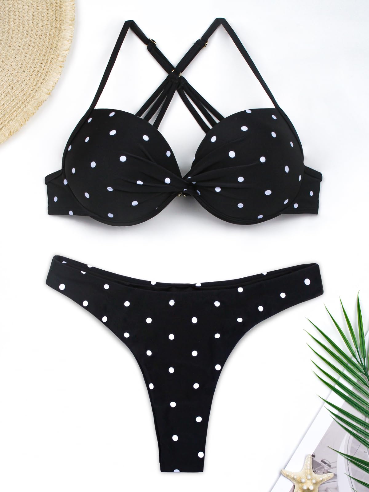RELLECIGA Conjunto de bikini brasileño de talle bajo con aros push up para mujer