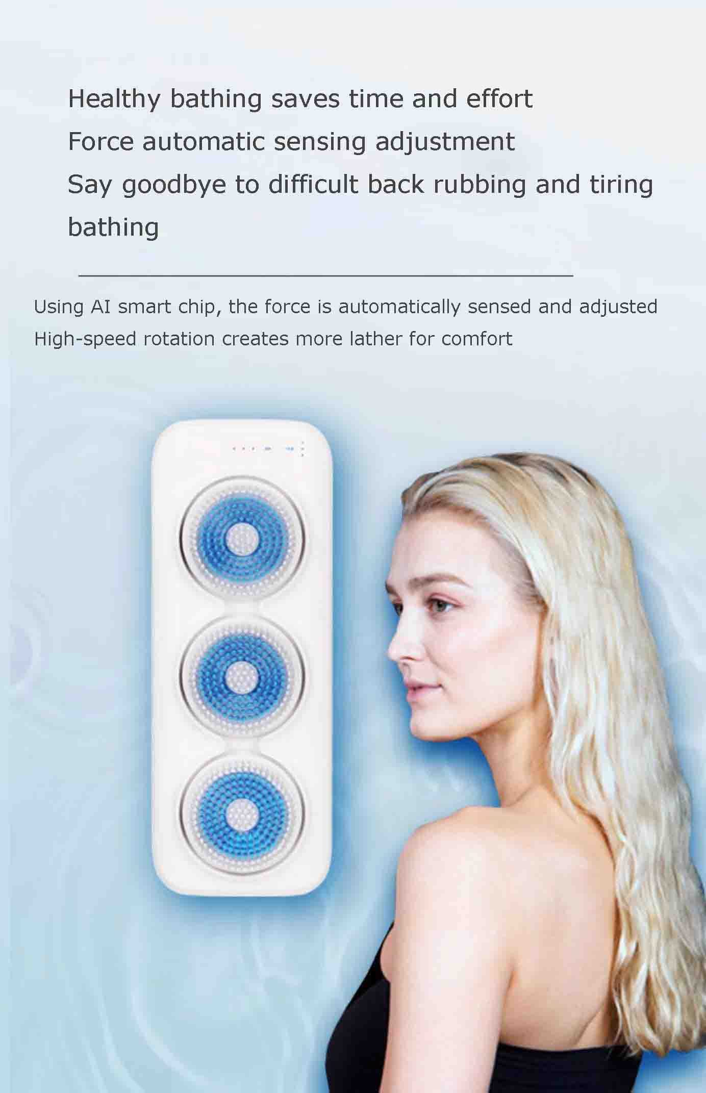 Spazzola elettrica per la schiena – Scrubber esfoliante ricaricabile a parete, design impermeabile IPX7 per doccia e bagno