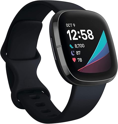 Fitbit Sense Health & Fitness - Reloj inteligente con GPS, llamadas y mensajes de texto Bluetooth, frecuencia cardíaca SpO2, ECG, temperatura de la