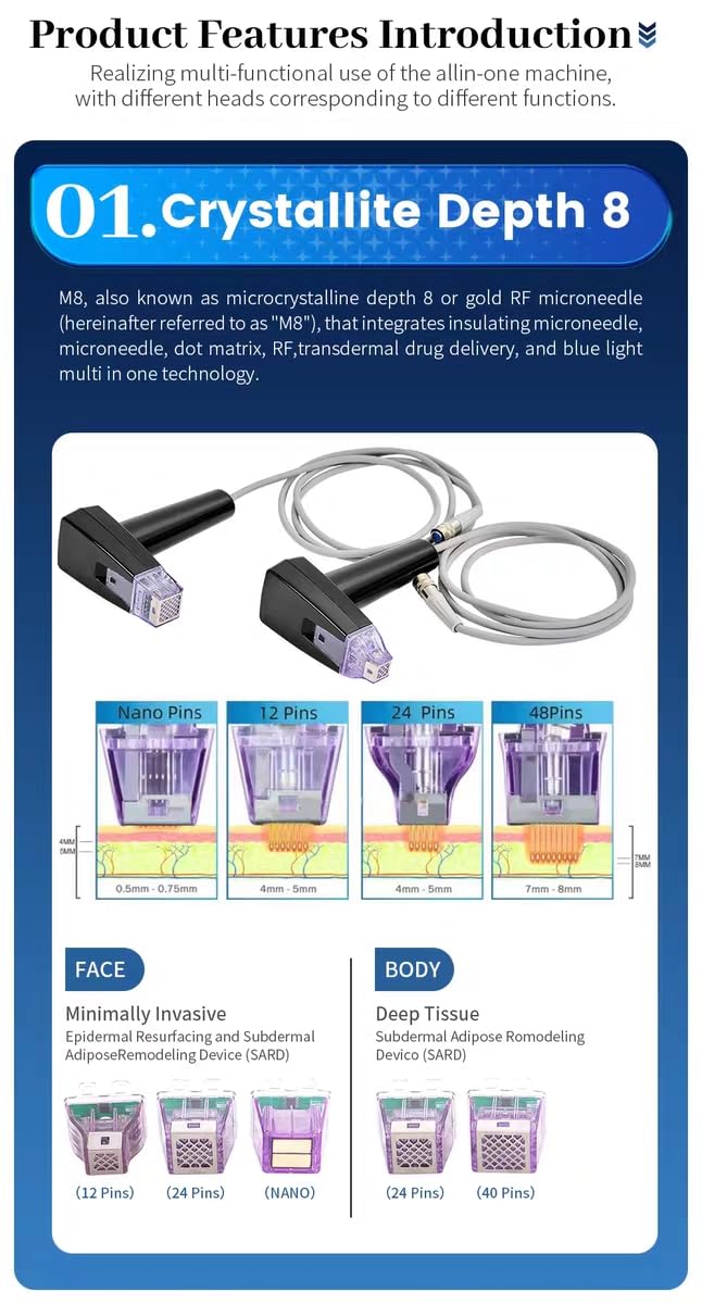 Dispositivo Profesional Antienvejecimiento 3 en 1 de Radiofrecuencia Fraccionada con Microagujas Lifting Facial Reducción de Arrugas Poros y Flacidez Rejuvenecimiento de la Piel