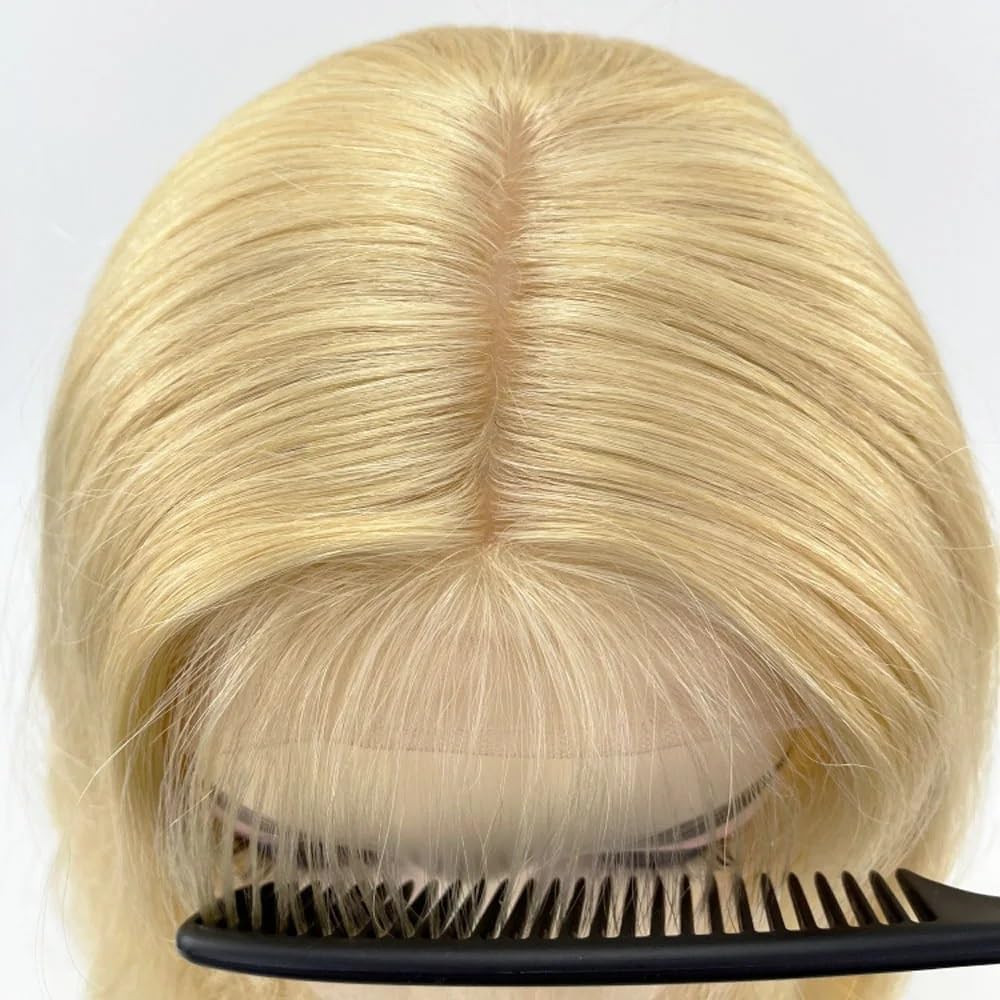 Parrucca in pizzo completo con base in seta, 5"x5", bionda chiara, con onda del corpo, capelli umani Remy, parrucche in pizzo trasparente con base in seta(20inch)