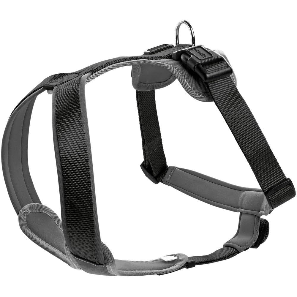 HUNTER Hundegeschirr NEOPREN, Farbe: schwarz/grau, strapazierfähiges Nylon, mit weichem Neopren gepolstert, reflektierendes 3M Scotchlite Reflective Material, pflegeleicht, komfortabel, Größe: M/1