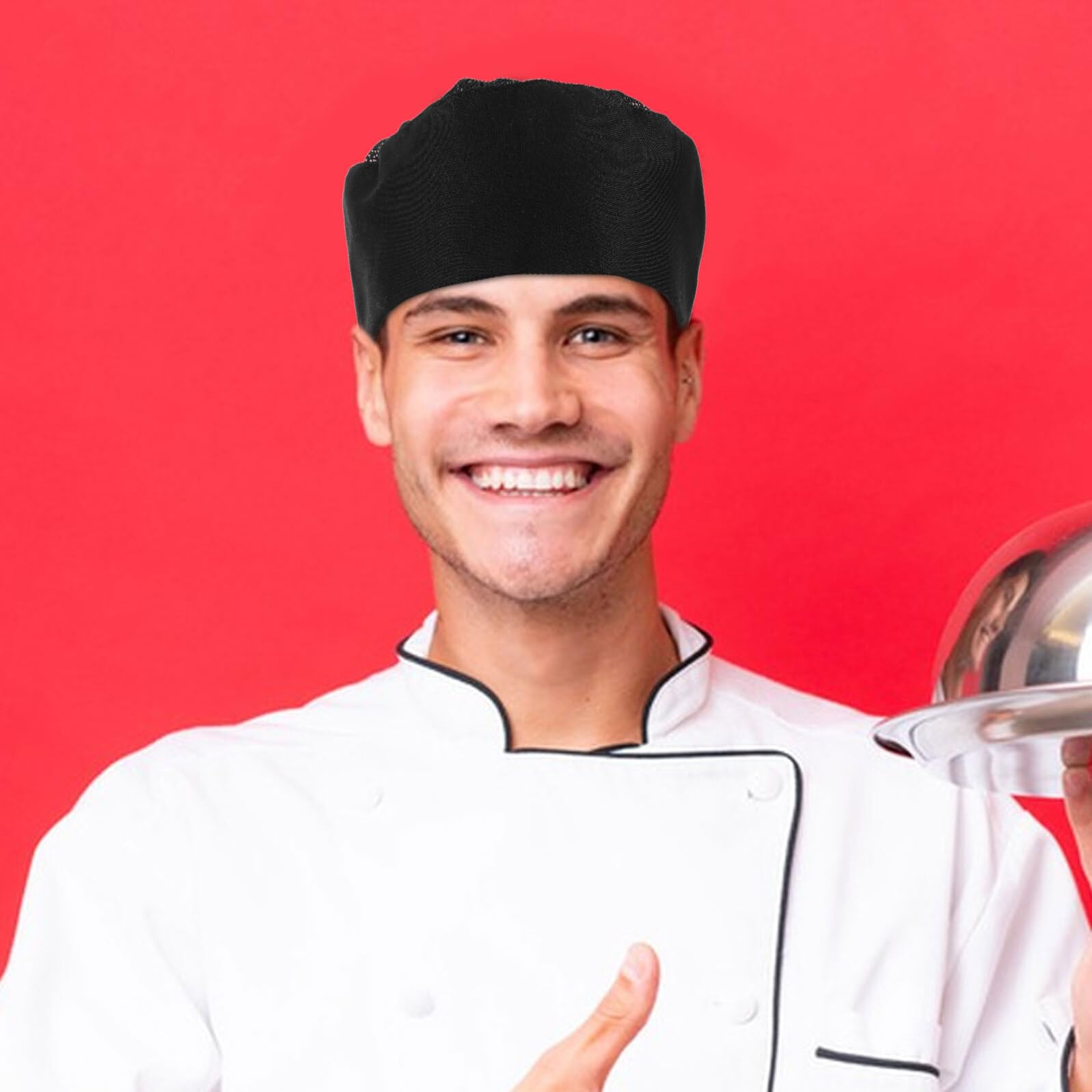 VALICLUD 4 Piezas Gorros de Chef Unisex con Malla Transpirable para Cocina Profesional Unidades Negras de Algodón y Poliéster para Restaurantes y Hoteles