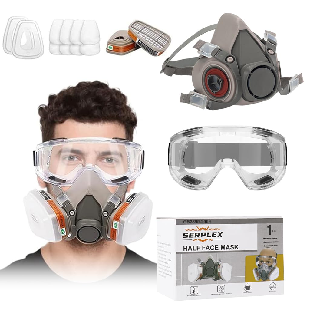 Gas Mask Set, Respirator With Filters And Goggles, Activated Carbon Mask, For Epoxy Resin, Wall Painting, Welding, Polishing, Spraying, Mould Removal, Construction