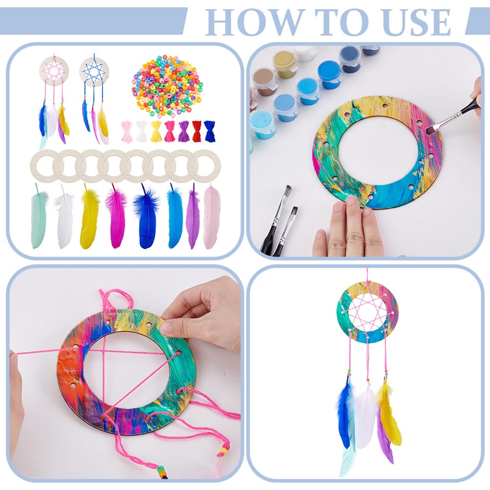 AHANDMAKER Traumfänger-Kits zum Selbermachen, bunt, handgefertigter Traumfänger für Anfänger, inklusive Garn, Feder, Kranzrahmen, Perlen, Bastelset für Schlafzimmer, Auto-Dekoration, Bastelgeschenk