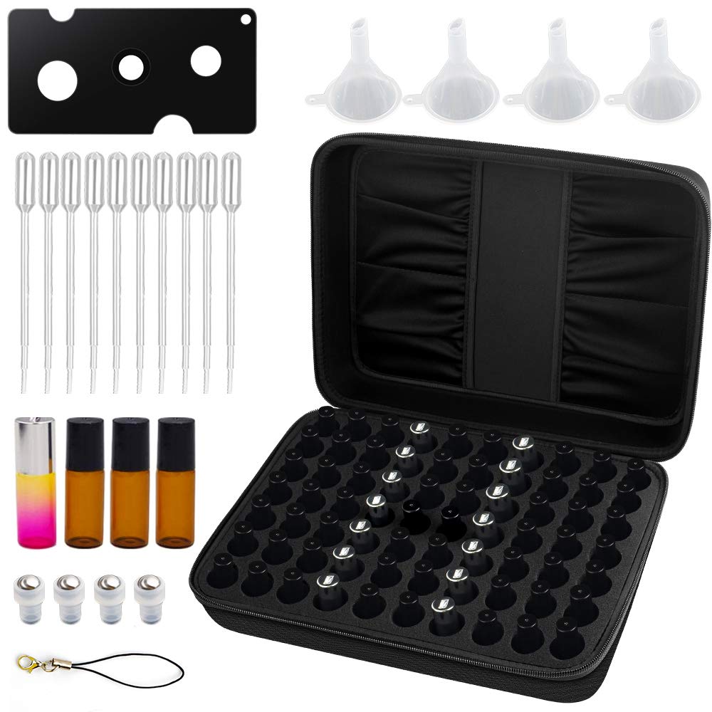 70 olejków eterycznych walizka do noszenia, torba na butelki 5 ml, 10 ml, 15 ml, z twardą obudową na zewnątrz i wkładką piankową, idealna w podróży, czarny, M