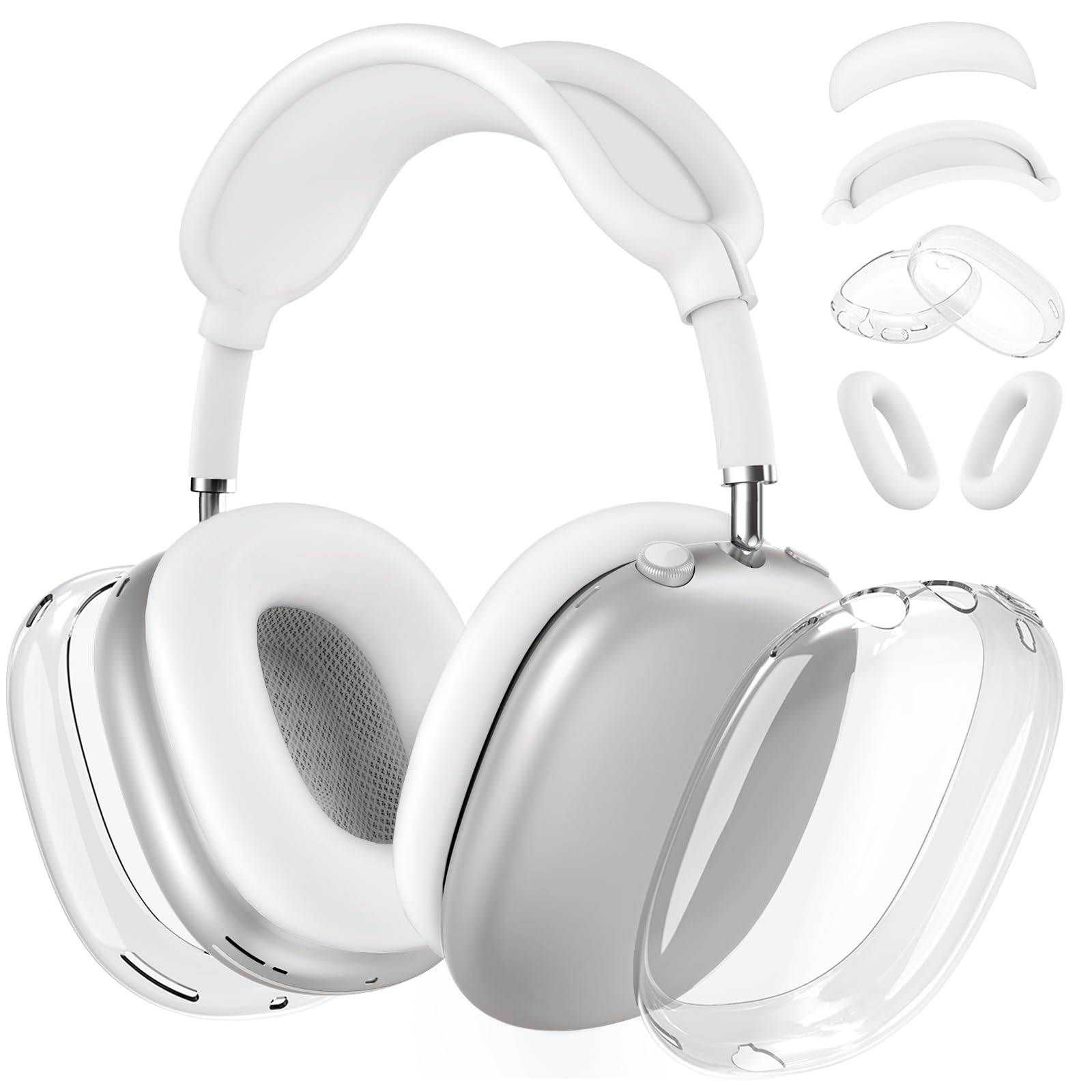 Silicone Case Cover for AirPods Max Headphones, Clear Soft TPU Ear Cups Cover/Ear Pad Case Cover/Headband Cover for AirPods Max (2024/2020),Transparent Accessories for Apple AirPods Max (USB-C), White