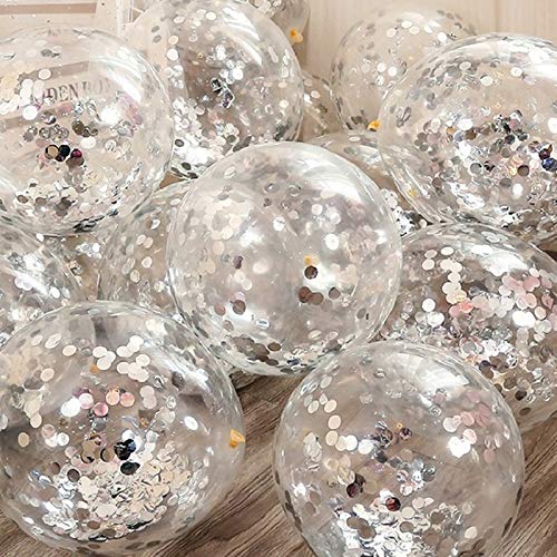 KIRIKOU Pack of 24 Pieces Confetti Balloons 12 Inch Latex Party Balloons for Party Decorations Wedding Engagement Bridal Birthday and Shower (Silver)