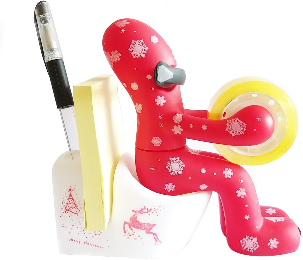 The New Red Butt Station - Desk Accessory: Tape Dispenser Pen Memo Holder Clip Storage (Red&White)